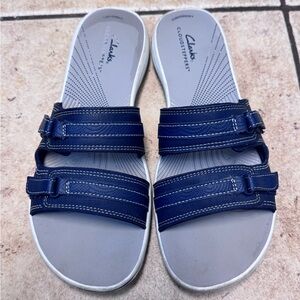 Clarks Cloudsteppers Navy Double-Strap Slide Sandals